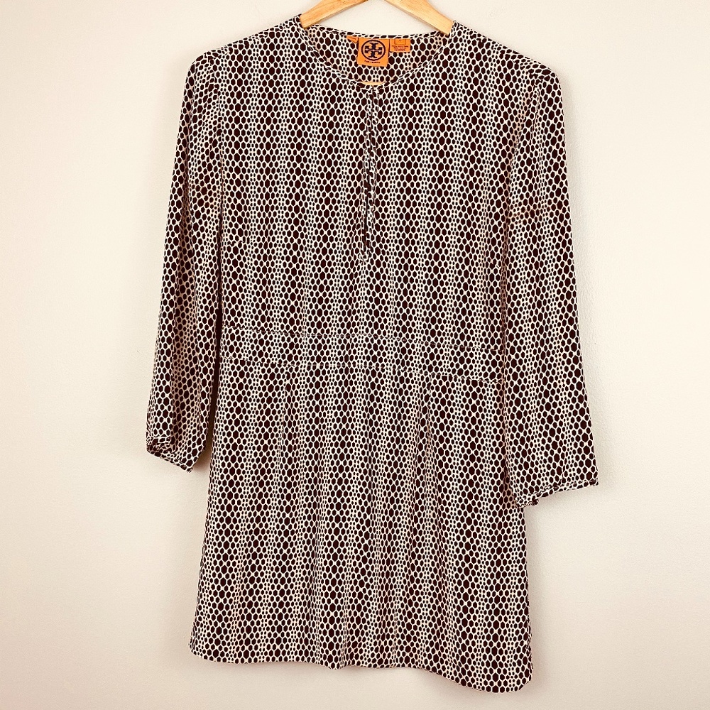TORY BURCH Silk Animal Print Tunic Brown/Cream